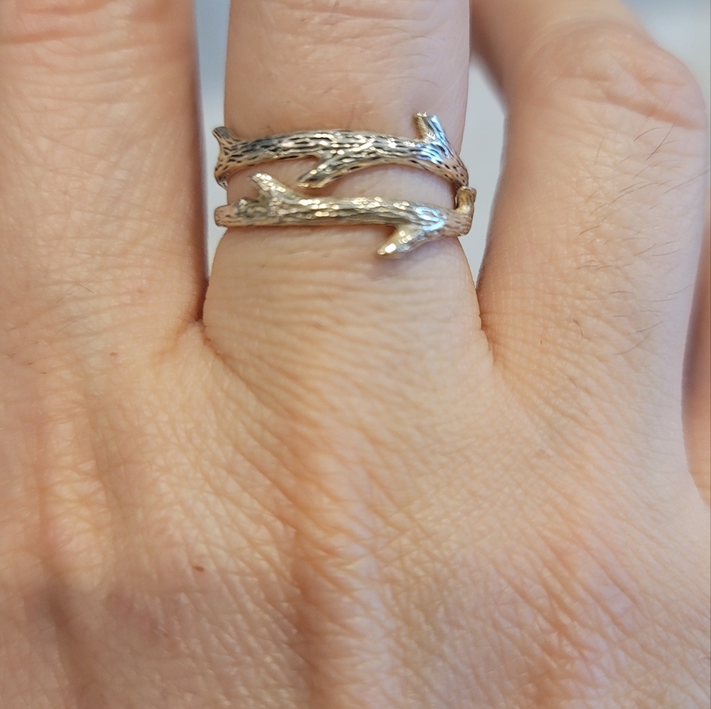 SET OF 2 Sterling Silver Textured Tree Branch Twig Band Rings 2.8 Grams Size 8